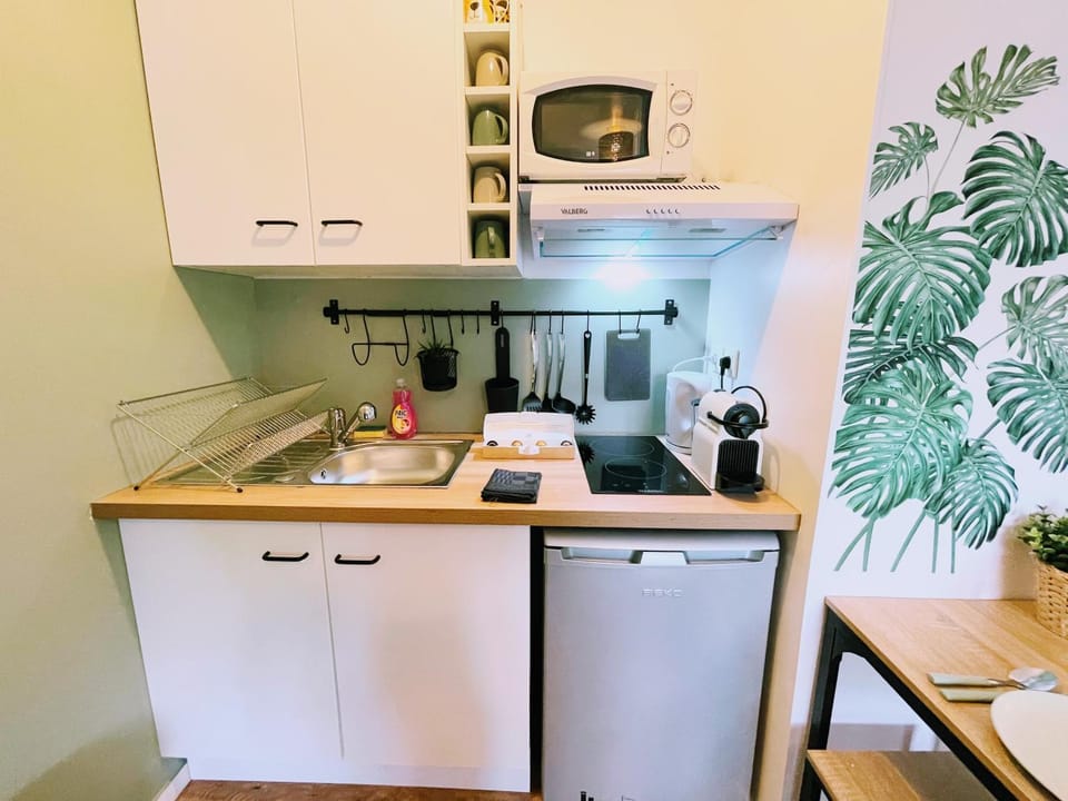 Kitchen or kitchenette, stove