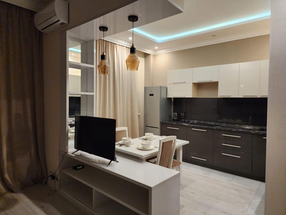 Kitchen or kitchenette, stove