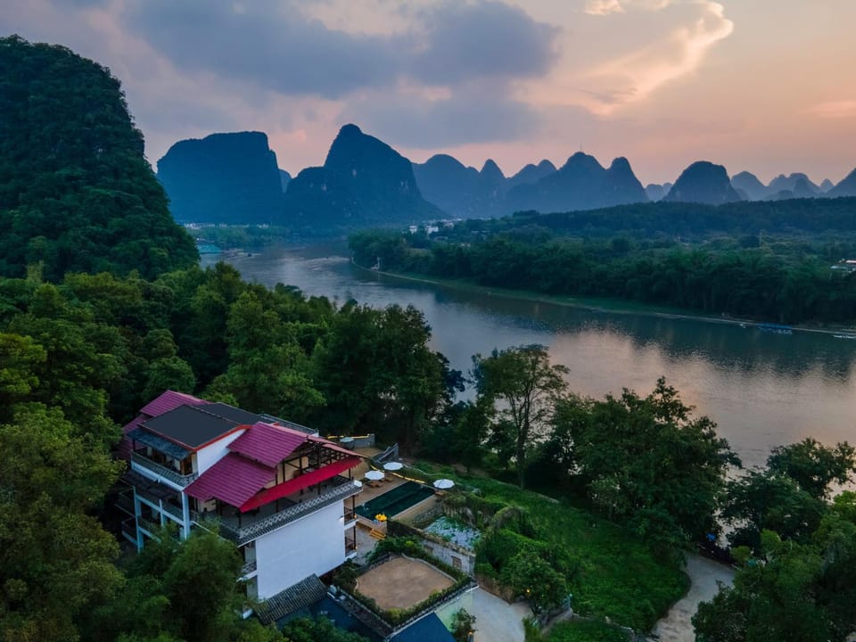 Day, Natural landscape, Bird's eye view, Mountain view, River view, Sunset