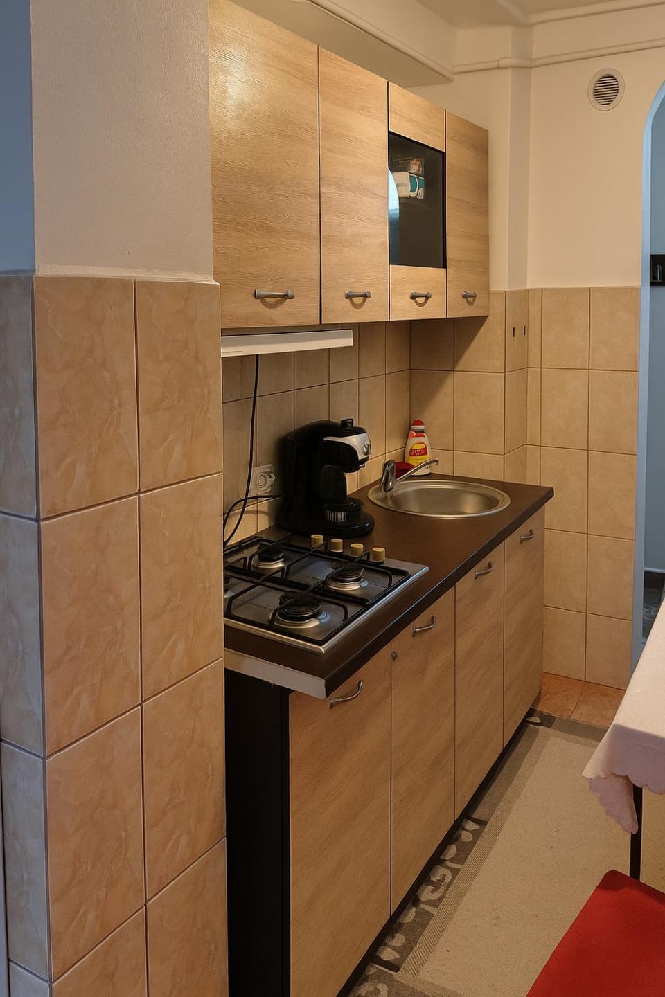 Kitchen or kitchenette, stove, toaster