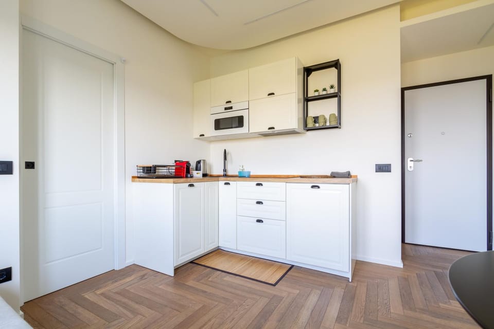 Kitchen or kitchenette, stove