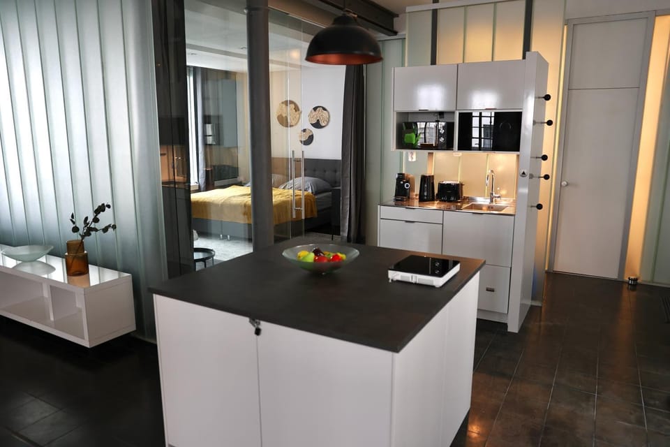 Kitchen or kitchenette, oven, stove