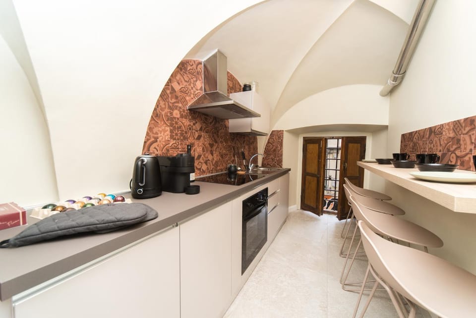 Kitchen or kitchenette, stove
