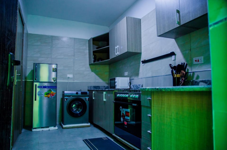 Kitchen or kitchenette, oven, washing machine