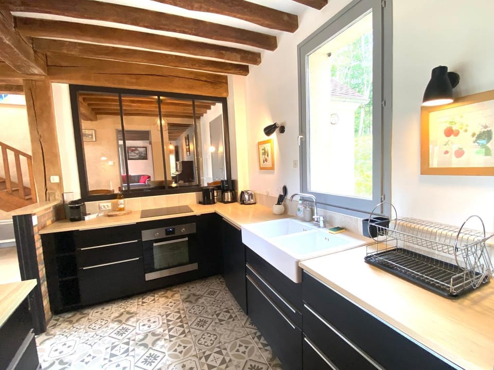 Kitchen or kitchenette, stove