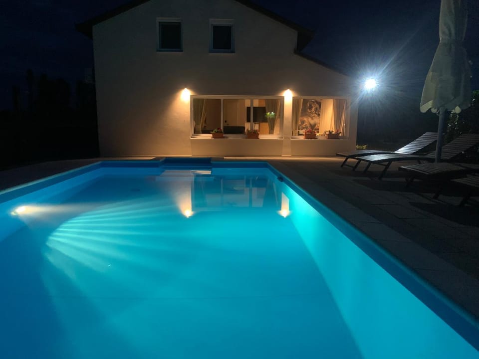 Night, Pool view, Swimming pool, Swimming pool