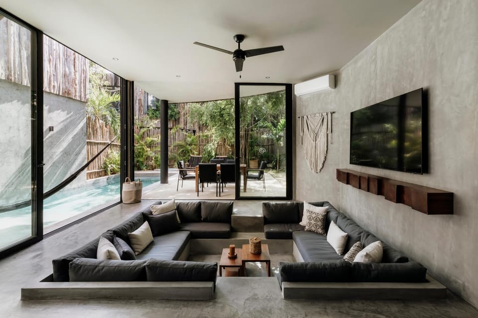 Patio, TV and multimedia, Living room, Seating area, Pool view, Swimming pool