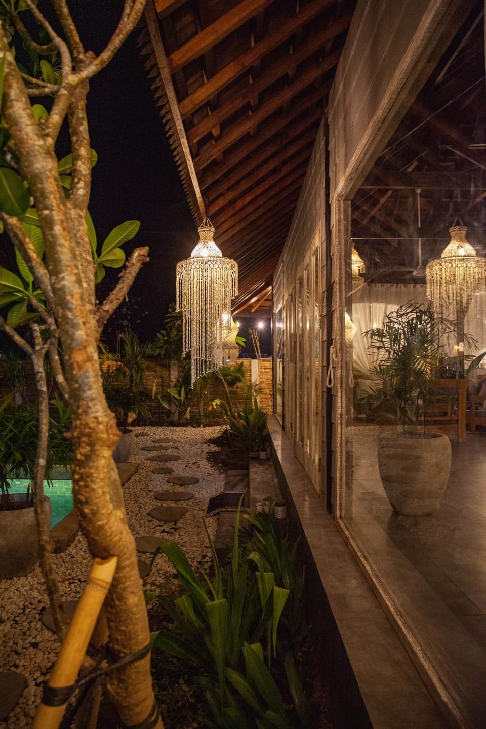 Property building, Night, Garden, Garden view