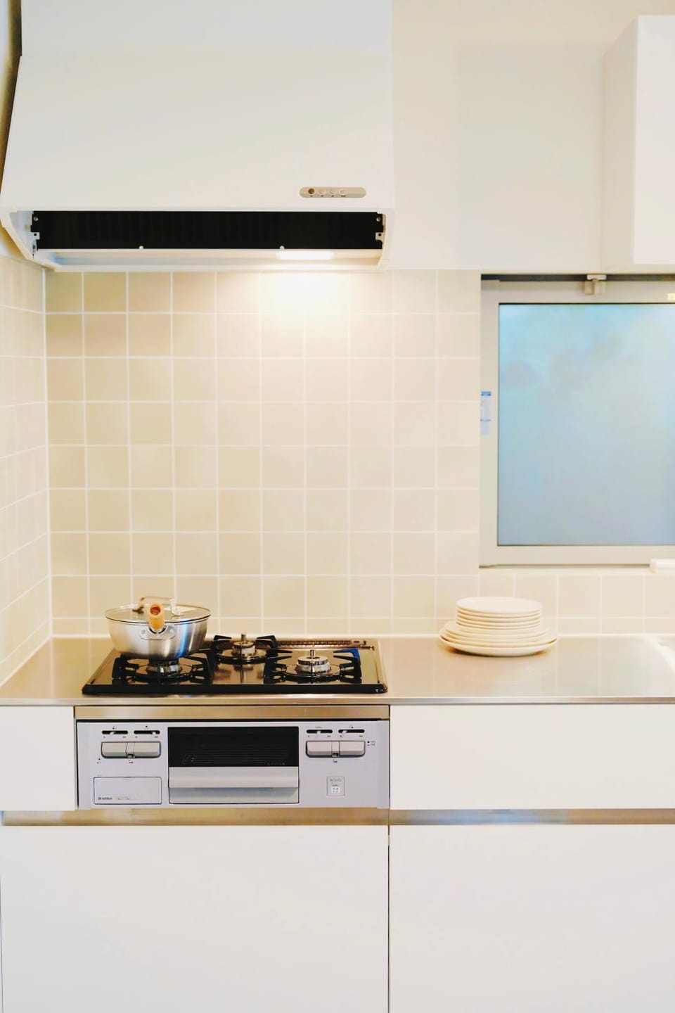 Kitchen or kitchenette, stove