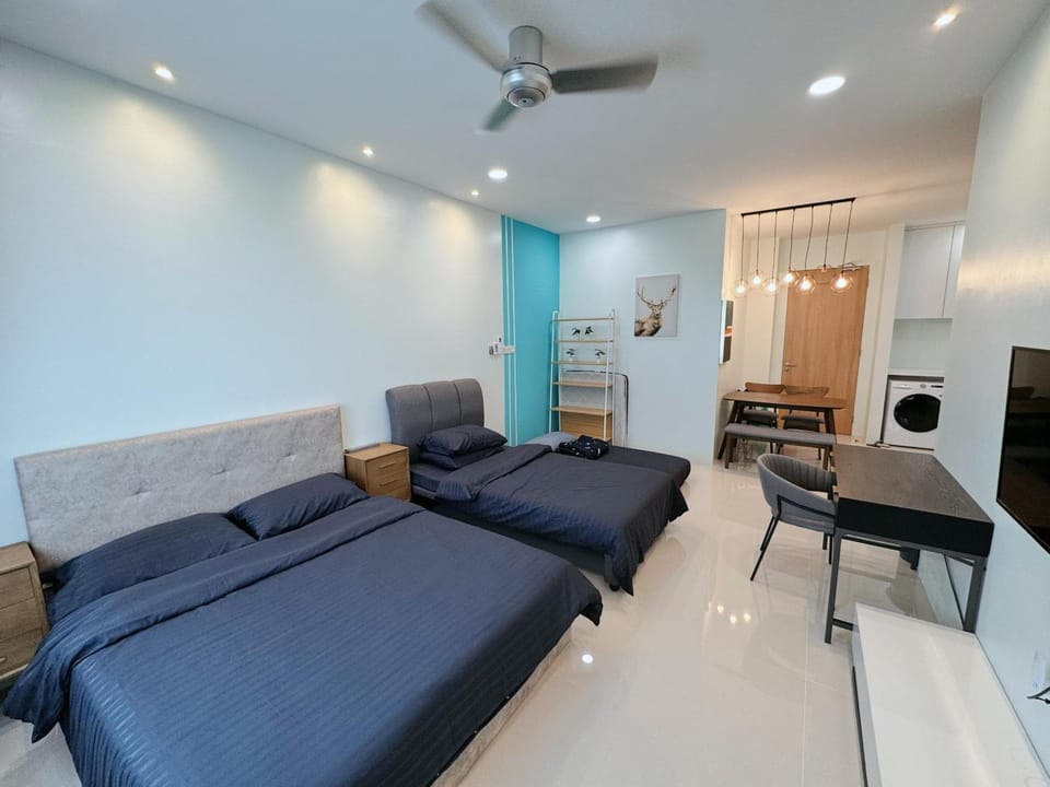 Bed, TV and multimedia, Living room, Photo of the whole room, Seating area, Evening entertainment, Bedroom, air conditioner