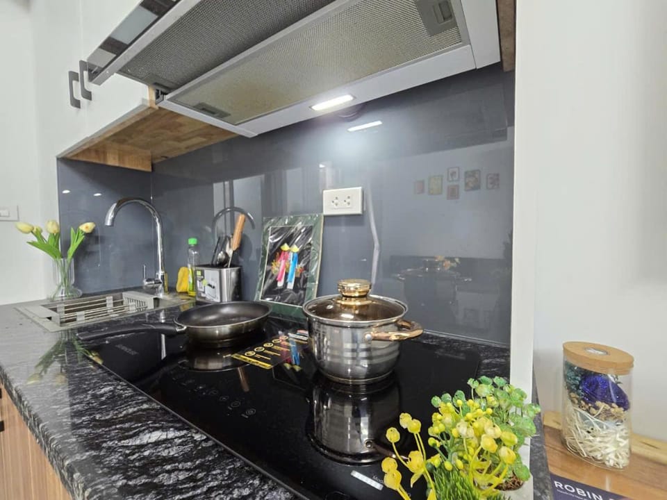 Kitchen or kitchenette, stove