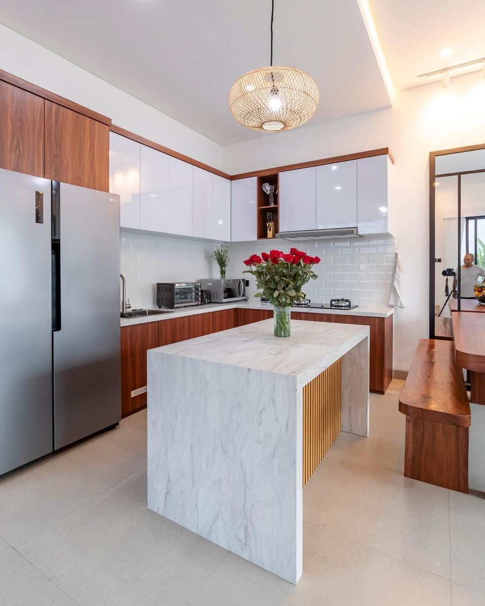 Kitchen or kitchenette, stove