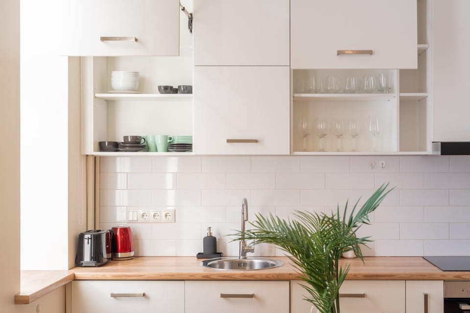 Kitchen or kitchenette, stove, toaster