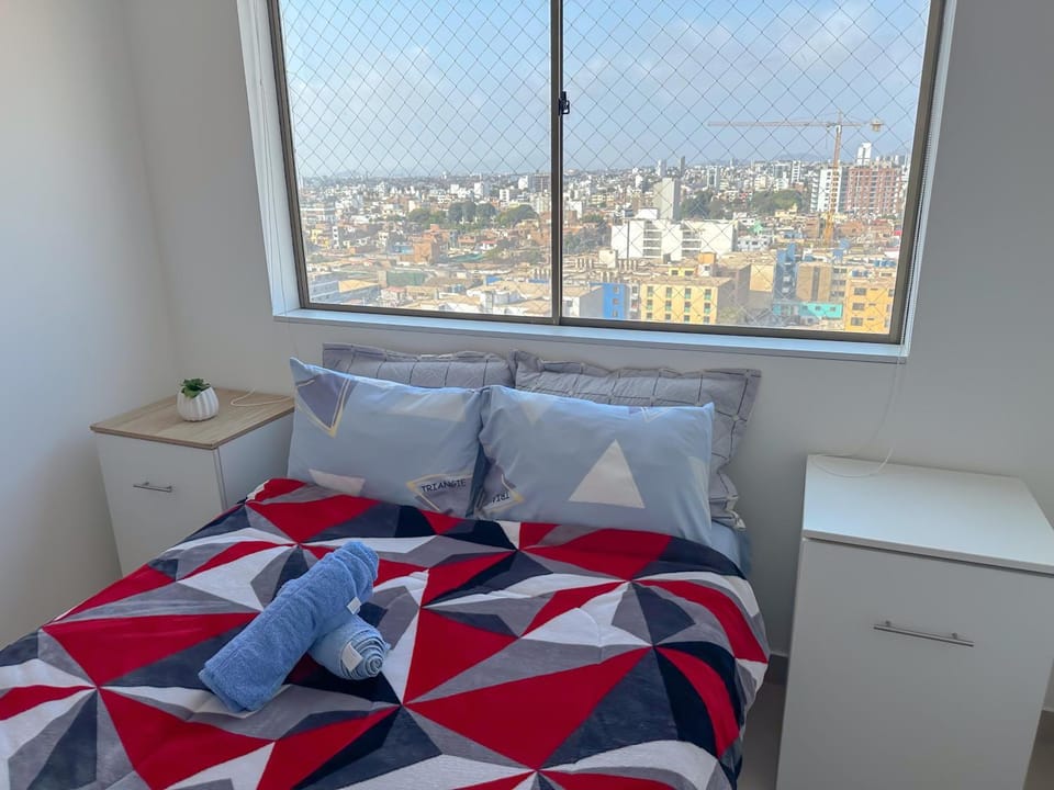 Bed, Bedroom, City view