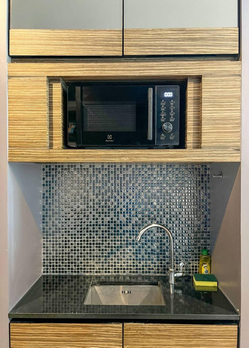Kitchen or kitchenette, microwave