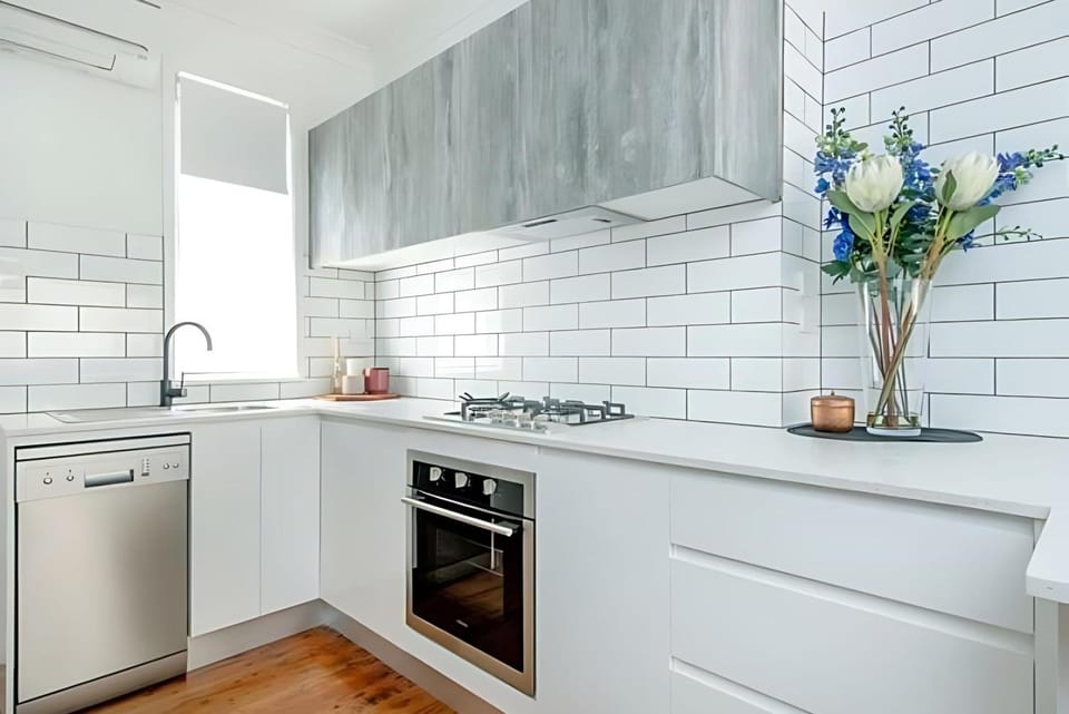 Kitchen or kitchenette, stove