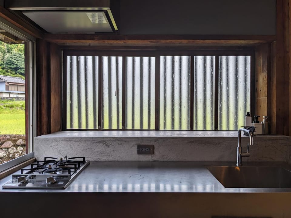Kitchen or kitchenette, stove