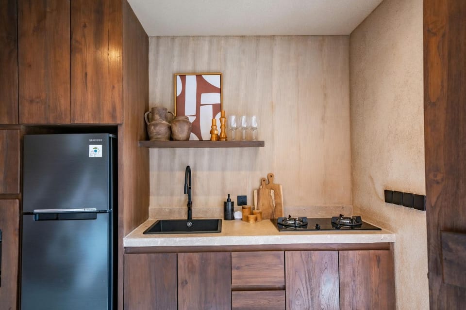 Kitchen or kitchenette, stove