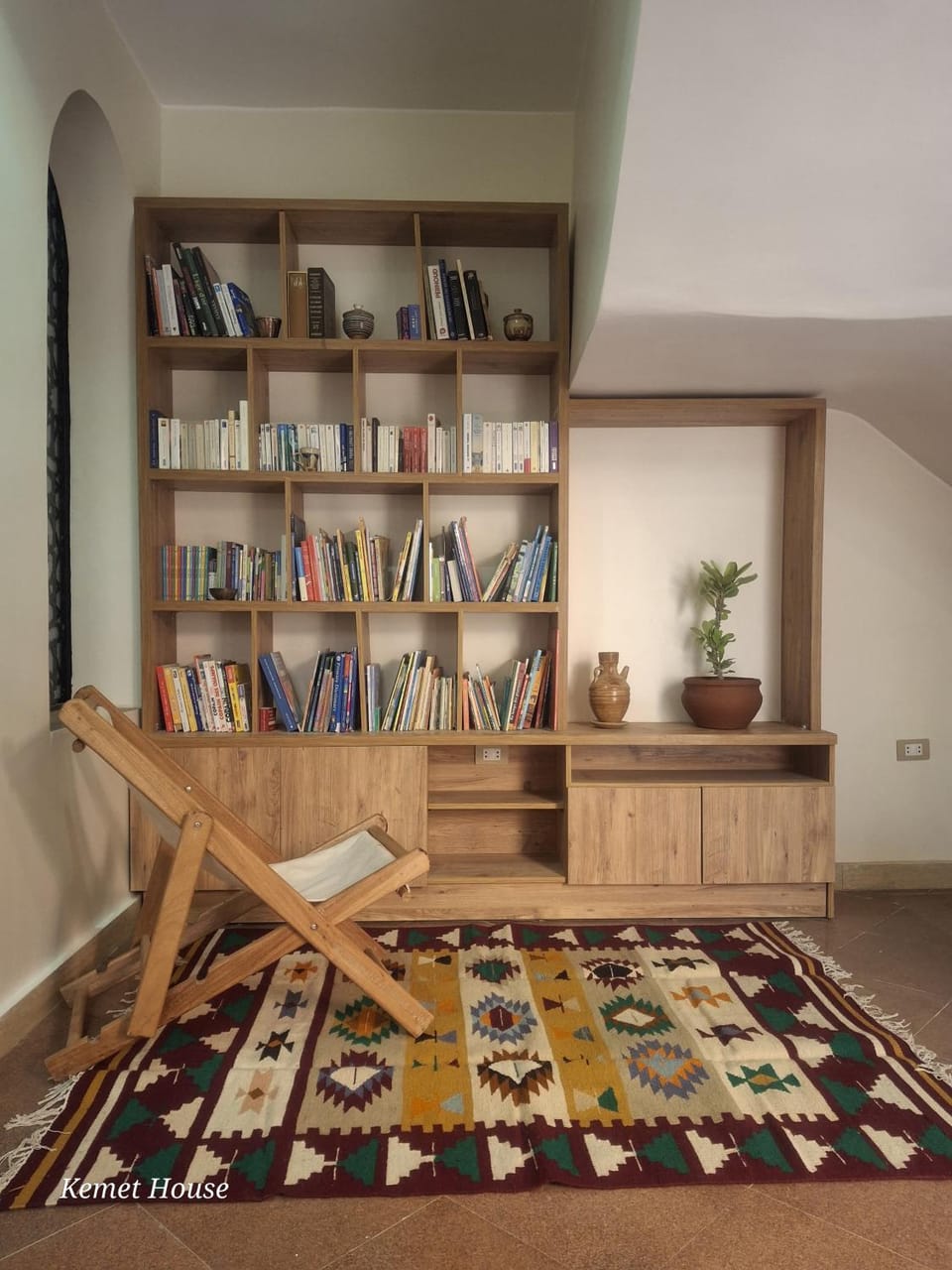 Property building, Library, Living room, Seating area