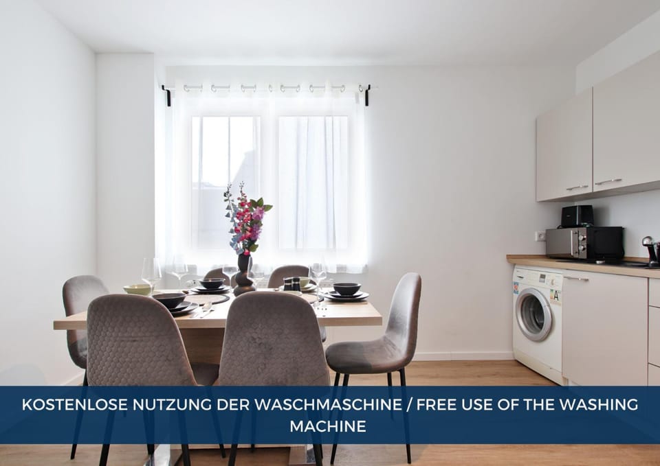 Coffee/tea facilities, Kitchen or kitchenette, Seating area, Dining area, Food, Text overlay, microwave, oven, stove, stove, toaster, toaster, washing machine, washing machine