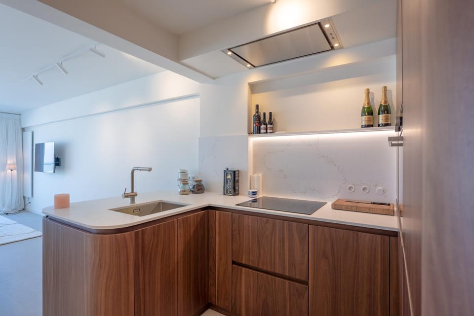 Kitchen or kitchenette, stove