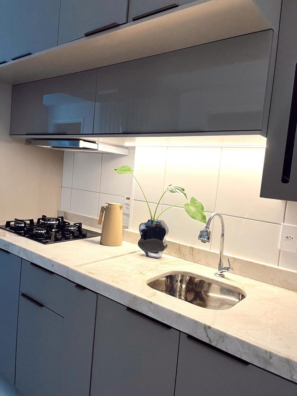 Kitchen or kitchenette, stove
