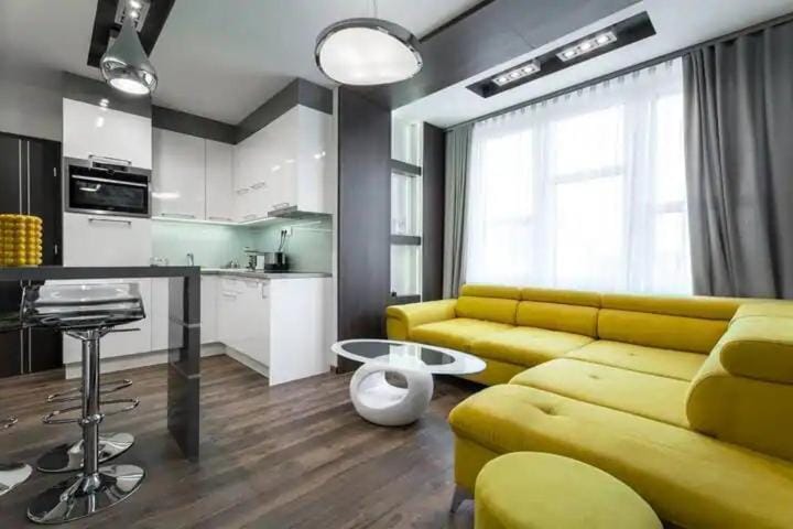 Kitchen or kitchenette, Living room, stove