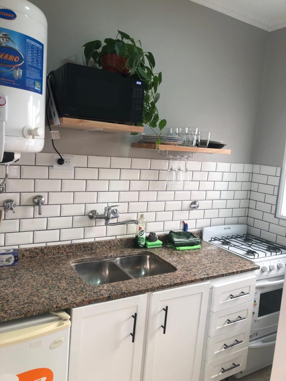 Kitchen or kitchenette, stove