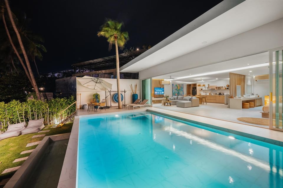 Night, Pool view, Swimming pool