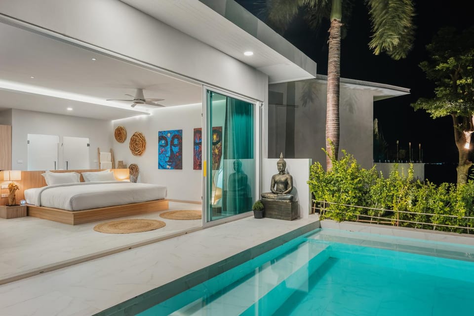 Patio, Night, Pool view