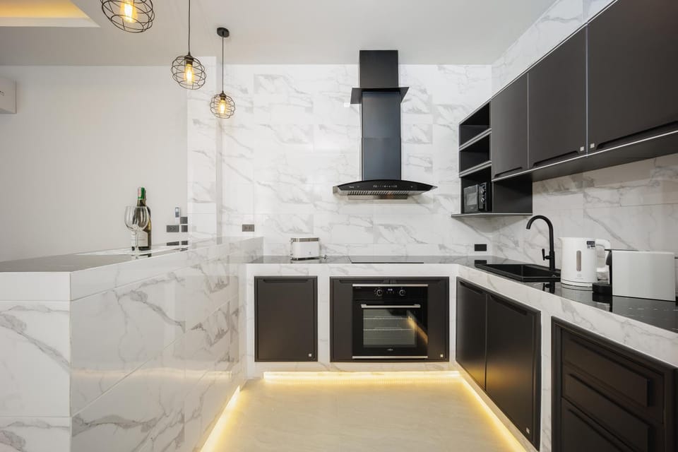 Kitchen or kitchenette, oven, stove, toaster