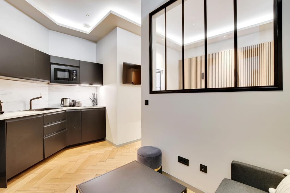 Kitchen or kitchenette, stove, toaster