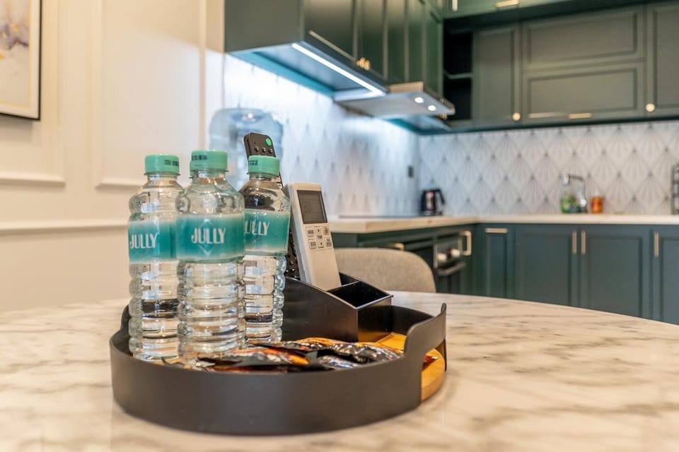 Kitchen or kitchenette, stove