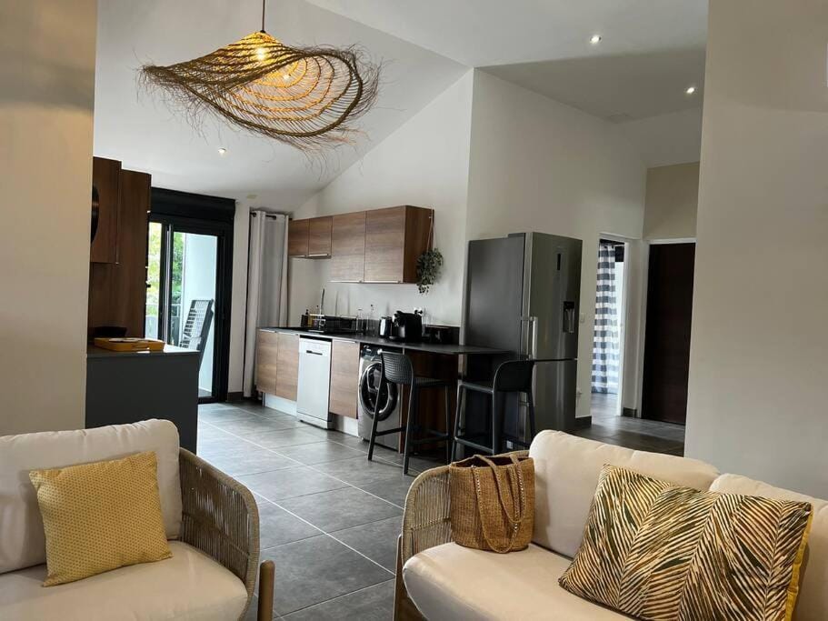 Living room, kitchen