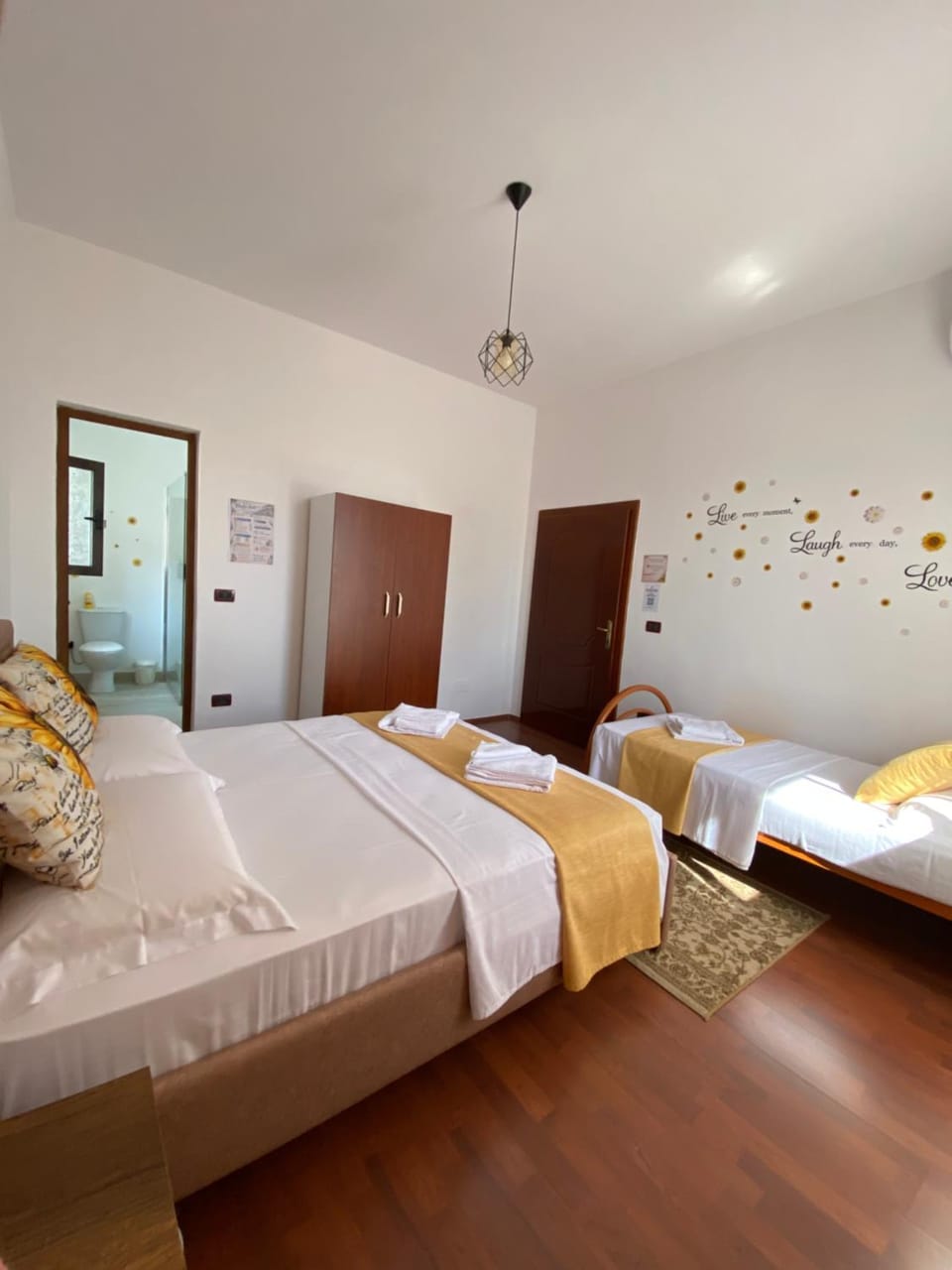 Bed, Bathroom, Photo of the whole room, Bedroom, towels, wardrobe