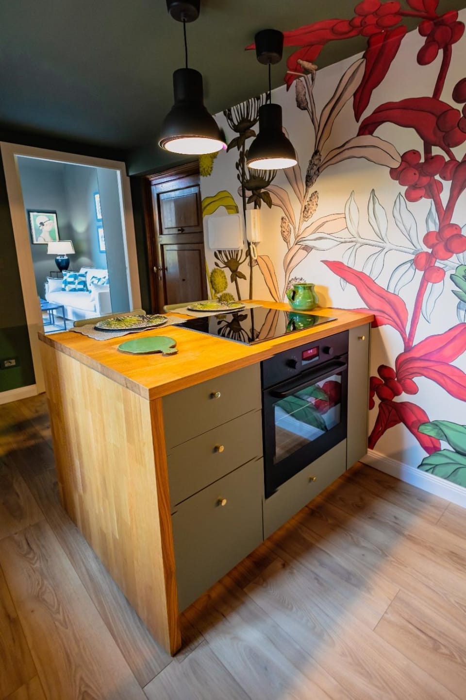 Kitchen or kitchenette, stove