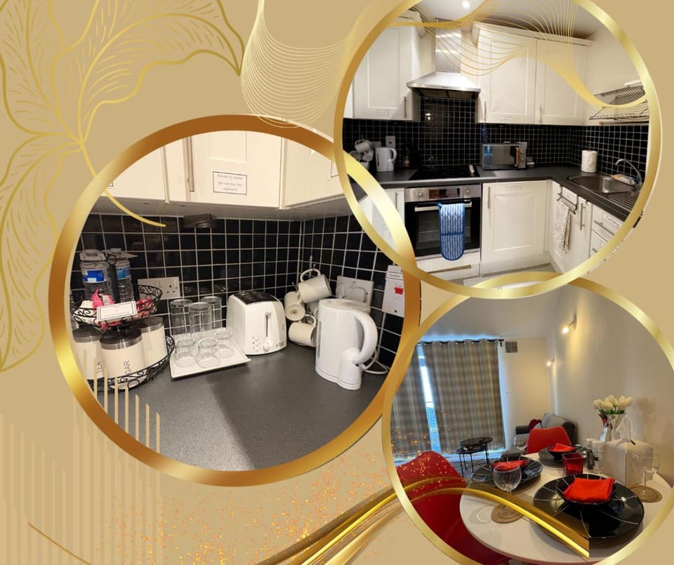 Dining area, washing machine, kitchen