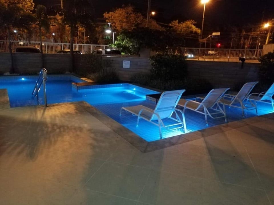 Night, Pool view, Swimming pool, sunbed