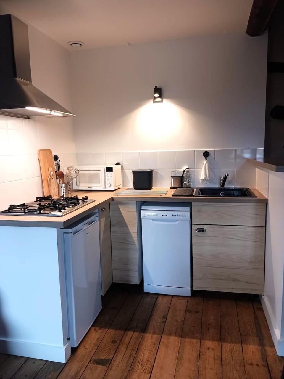 Kitchen or kitchenette, dishwasher, stove, toaster