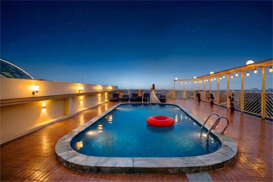Night, Natural landscape, View (from property/room), Swimming pool