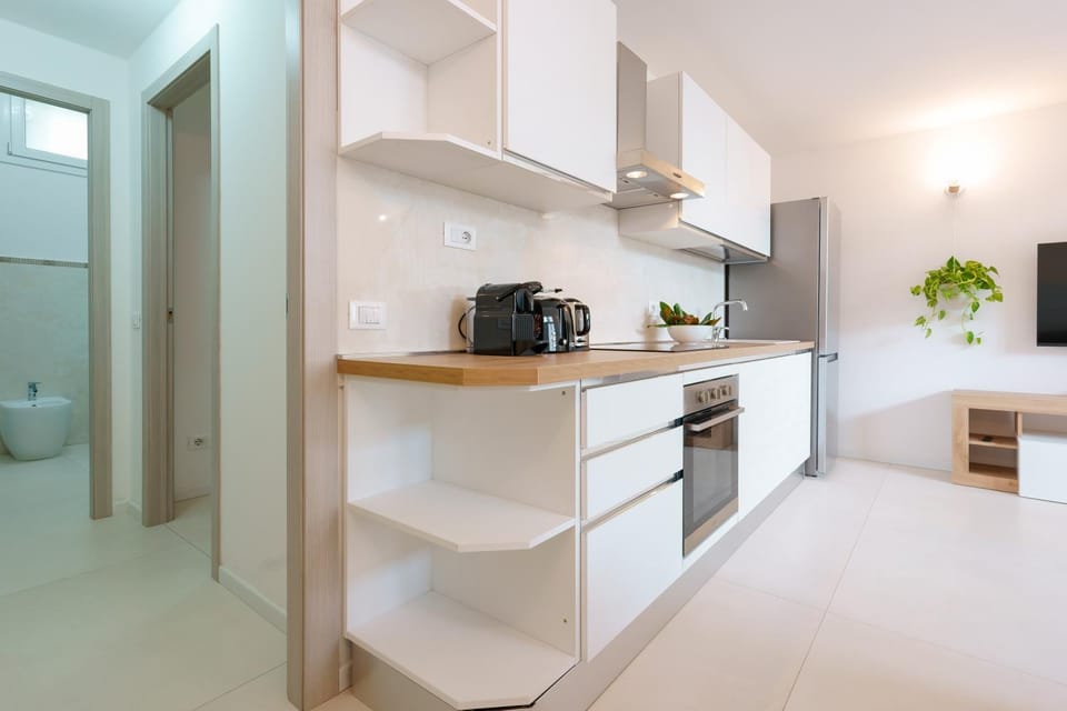 Kitchen or kitchenette, stove