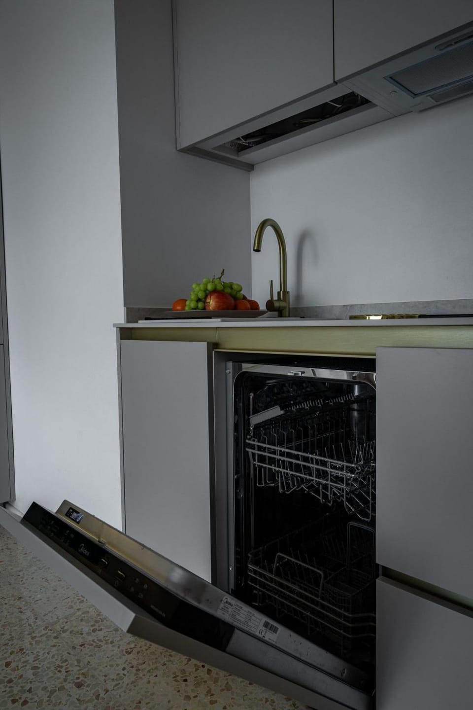 Kitchen or kitchenette, dishwasher, stove