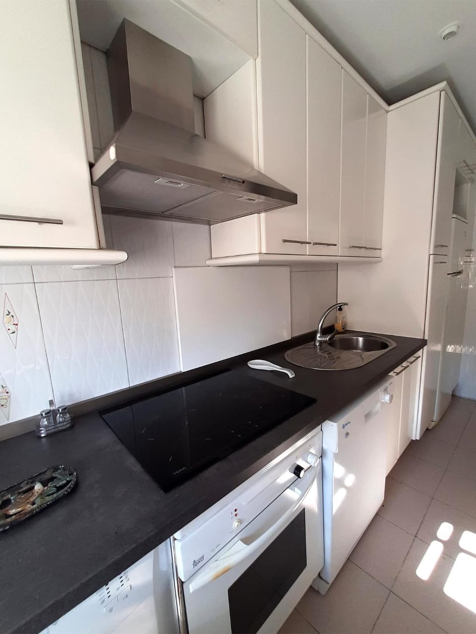 Kitchen or kitchenette, dishwasher, stove