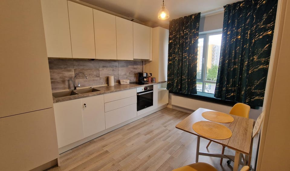 Kitchen or kitchenette, Living room, Dining area, stove