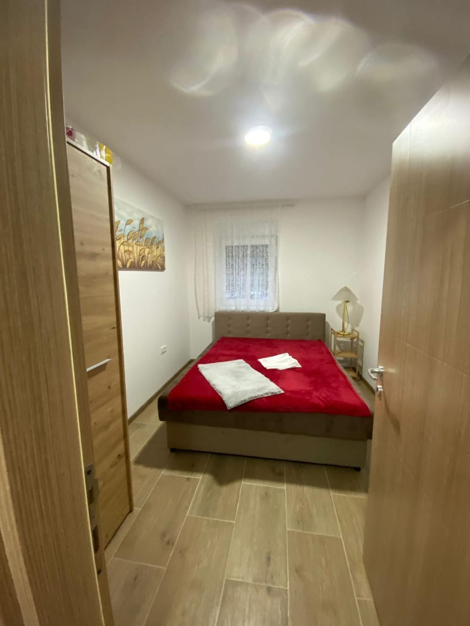 Bed, wardrobe