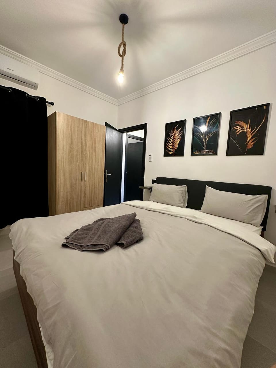 Bed, Photo of the whole room, Bedroom, towels, wardrobe