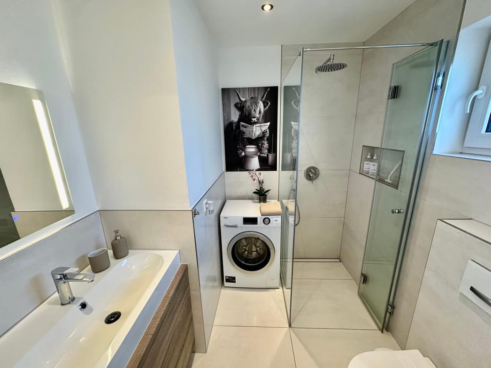 Shower, Bathroom, towels, washing machine