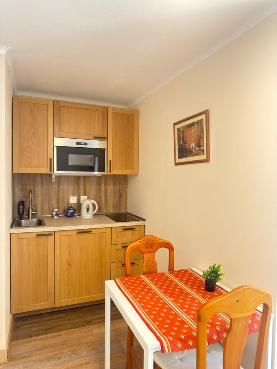 Kitchen or kitchenette, stove