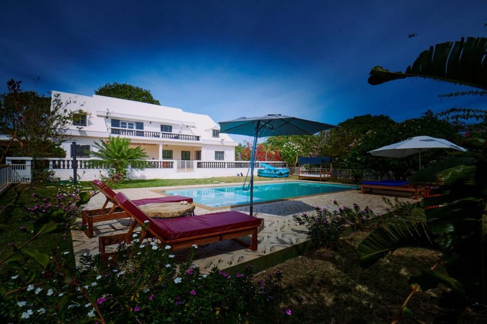 Property building, Day, Natural landscape, Garden, Garden view, Pool view, Swimming pool, sunbed