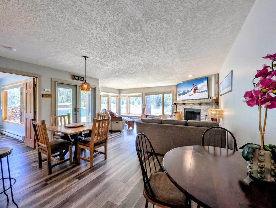Day, TV and multimedia, View (from property/room), Living room, Seating area, Dining area, fireplace